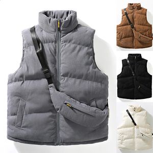 Мужские жилеты, осенний вельветовый жилет, куртка с рюкзаком, комплект из двух предметов, толстый теплый мужской жилет без рукавов, модный 231116