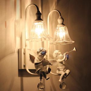 Настенные лампы современная лампа ангела творческая белая смола детское освещение домашнее освещение ванная комната для ванной комнаты монтаж 1/2 головы WA011