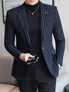 Abiti da uomo Blazer Giacca da completo Slim a righe monopetto Business Casual Professionale Formale Blazer da banchetto 231116