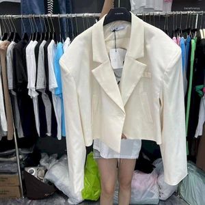 Женские костюмы Unxx хлопковые куртки Blazer Женщины элегантные стильные классические негабаритные рисовые белые женщины 2023 Летнее короткое ретро y2k Top Top