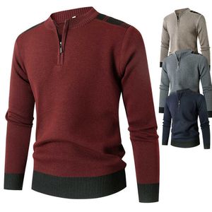 Erkek Hoodies Sweatshirts Sonbahar/Kış Fermuarı Yarım Yüksek Boyun Örme Moda Renk Eşleşen İnce Fit Erkek Kazak Alt Sıradan Üst