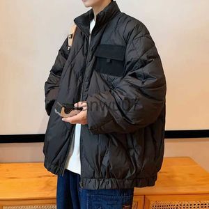 Men's Down Parkas Diamond Plaid Cotton Coat Men's Winter Loose Cotton Stand Collar Jackets Zipper Long Sleeves Pockets Casual Tops Parkas J231117