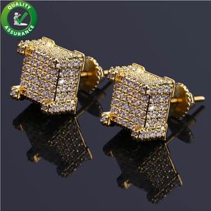 Designerörhängen Hip Hop Jewelry Luxury Stick Earring Mens Stud Earings Iced Out Diamond Cubic Zirconia Jewellry Gold Silver Blin244B