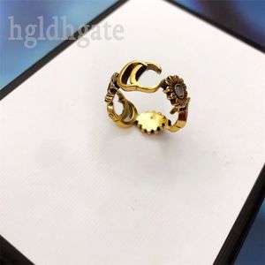 Bandas anel para mulheres designer anel de luxo letras de flores duplo G vintage simples estilos clássicos mulheres casal anéis de diamante turquesas acessórios chiques ZB038 F23
