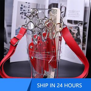 Andra hår bryr sig transparent PVC Hair Scissors Bag 7 fickor sax Pouch Barber Scissor Holder Case med Belt Salon Frisörverktyg 20#48 231116