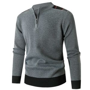 Moletons masculinos com capuz outono/inverno com zíper meia gola alta malha moda cor combinando slim fit suéter masculino inferior casual top 2x