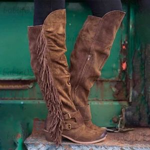 Stiefel BONJOMARISA Neue Marke Fringe Ridding Mid Calf Stiefel Für Woemn Cowboy Chunky Spitze Zehen Weiß Punk Western Marke Stiefel Frau T231117