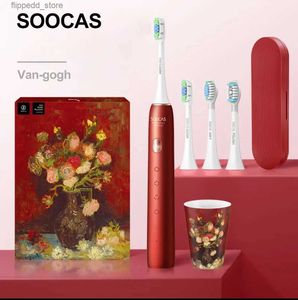 Tandborste Soocas Van Gogh X3U Electric Tandborste Red Smart Ultrasonic Sonic Tooth Brush Upgraded Type-C Chargeable Adult IPX7 Waterproof Q231117