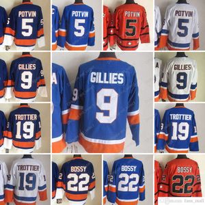 Film CCM Vintage Ice Hockey''nhl '' 5 Denis Potvin Jerseys 9 Clark Gillies 19 Bryan Trottier 22 Mike Bossy Men Jersey Blue Orange White