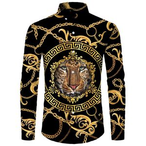 Herren Freizeithemden Golden Lion Muster 3D-Druck Herrenhemden Langarm Umlegekragen Knopf Tops Mode Barock Stil Herren Streetwear Kleidung J230417