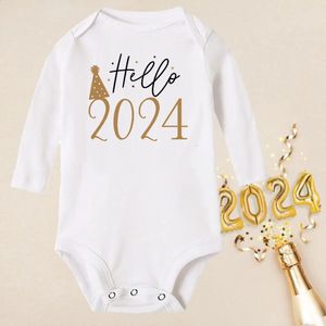 Rompers Hello 2024 Born Baby Baby Long Rleeve Jobsuit It S My First Year Boys Girls Ropa Ubrania 231116