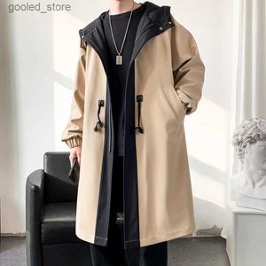 Men's Trench Coats Trench Coat Men Streetwear Long Jacket Hip Hop Male Fashion Windbreaker Spring Autumn Hooded Overcoat Men Women Q231118