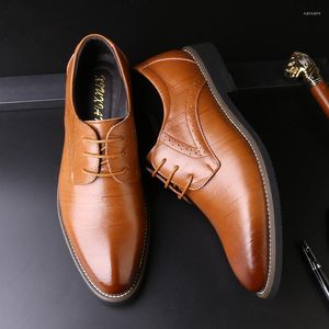 Dress Shoes Official Fashion Men's Point Leather Black Blue Brown Oxford Casual 2023