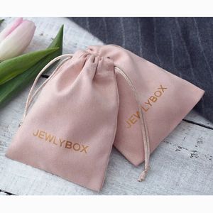 Jewelry Boxes 100 Personalized Print Drawstring Bags Velvet Packaging Pouches Chic Wedding Favor Pink Flannel Cosmetic 231117