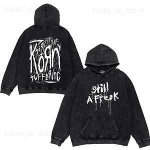 Herrtröjor tröjor Korn Rock Band World Tour Hoodies Vintage Washed Men's Sweatshirts Cotton Hip Hop Streetwear Hooded Pullover Loose Y2K Tops T231117