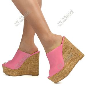 Olomm Summer Women Platform Mules Sandali Zeppe Tacco alto Open Toe Splendidi 10 colori Pattini eleganti Donna US Plus Size 5-20