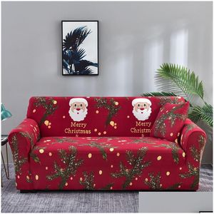 Chair Covers Merry Christmas Printed Sofa Er Santa Claus Cedar Branches Elastic Couch Theme Red Sliper For Living Room 2 3 4 Drop Deli Dhyxv