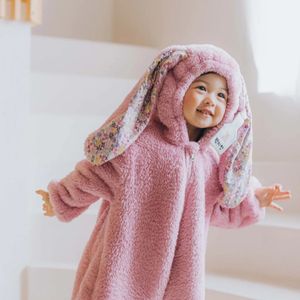 Pijamas 3-24 inverno bebê infantil cobertor sleepers menina menino engrossado pijama terno dos desenhos animados coelho criança menina com capuz zíper bodysuit 231117