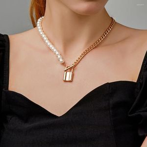 Kedjor pri jin smycken halv pärlkedja guldlås pendent halsband kvinnor mode choker party clavicle chiannecklace