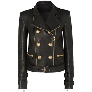 Couro feminino couro falso de alta qualidade est designer jaqueta feminina leão botões jaqueta de couro falso motocicleta motociclista jaqueta 231117