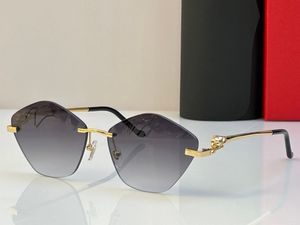 Solglasögon för män och kvinnliga designers 0429 Leopard Print Lens Metal Anti-ultraviolet Retro Eyewear Fashion Cateye Oval Frameless Styles Glasses Random Box