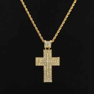 Biżuteria Hip Hip Hop 18k złota srebrna moda Bling Bling Cross Cross Wisiant Men Naszyjnik na prezent prezent Christian2836