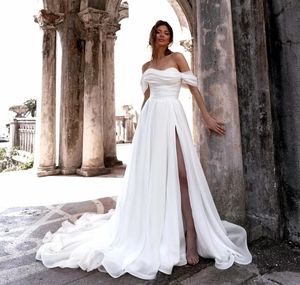 Элегантное свадебное платье трапециевидной формы с открытыми плечами 2024, свадебное платье из органзы с короткими рукавами и боковым разрезом Vestidos Gala на заказ для женщин Vestido De Noiva