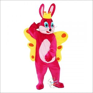 2024 Halloween rosa borboleta coelho coelho mascote traje coelhinho da páscoa traje de pelúcia tema fantasia vestido publicidade festa de aniversário traje outfit