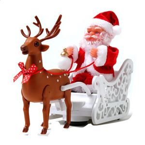 Świąteczne dekoracje jelenia ciągnięcie wózka muzyka elektryczna Święty Mikołaj zabawki dla dzieci Prezenty Desktop 231116