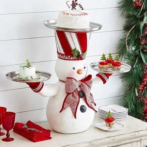 Christmas Decorations Christmas Snack Stand Snowman Cupcake Holder Resin Statue Candy Tray Plate DIY Party Christmas Decorations Craft Navidad Noel 231116