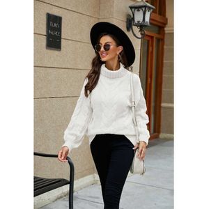 Women's Sweaters Winter Women's Wear Horn Sleeve Pullover Knitted Shirt Large Size High Neck Fried Dough Twists Sweater Women's Thick 1z