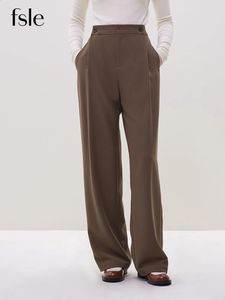 Womens Pants Capris Fsle Office Lady British Retro Button Design Casual For Winter Straight High midja Kvinnor 231116