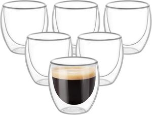 Xícaras de chá szhome dupla de parede dupla xícara de vidro transparente artesanal resistente ao calor Drink Copo Mini uísque xícara de xícara de café expresso