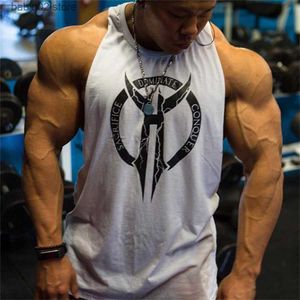Men's Tank Tops Men Tank Top cotton Bodybuilding Fitness sleeveless vest workout printed Under shirt printing mens gyms Tops debardeur homme T230417