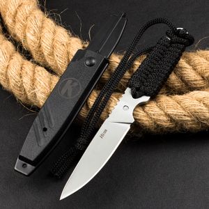 High Quality K Outdoor Survival Straight Knife 440C Satin Blade Full Tang Paracord Handle Fixed Blade Knives with ABS Sheath