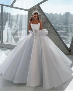 Abiti da sposa eleganti taglie forti linea A per la sposa senza spalline senza maniche in raso pieghe drappeggiate con nodo a fiocco abiti da sposa per la festa di nozze su misura