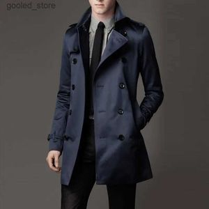 Men's Trench Coats 2022 New Men's Lapel Trench Coat Double Breasted Slim Fit Jacket Medium and Long Spring and Autumn Thin British Style Business Q231118