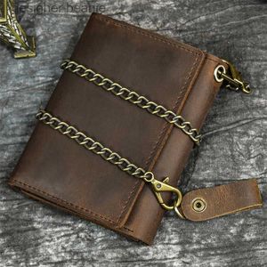 Money Clips Luufan Men Genuine Leather Short Wallet With Chain Zipper Clutch Wallets Male Short Trifold Purse Card Holder Change Coin PurseL231117