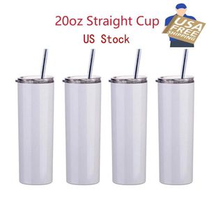 DHL Tiktok 20oz Straight Sublimation Tumblers Edelstahl Blank White Water Bottle Dinkware Schnelle Lieferung