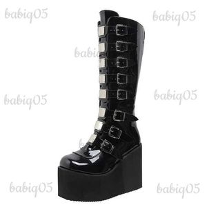 Boots Women Knee High Boots Gothic Platform 2022 Creepers Punk Black High Heels Sexy Ladies Wedges Shoes Plus Size 41 42 43 T231117