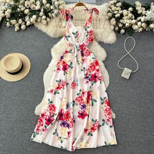 Casual Dresses Fashion Floral A-line Maxi Dress Women Sleeveless Summer V-neck Sexy Slim Party Elegant Vestidos De Fiesta K298