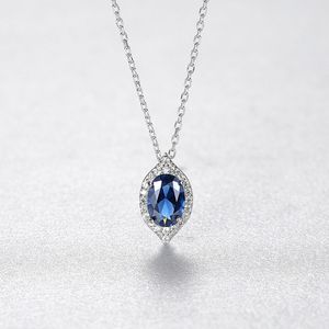 Europe New Blue Gem Eyes S925 Silver Pendant Necklace Jewelry Fashion Women