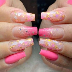 Unghie finte 24 Pz/scatola Lungo Ballerina Shell Glitter Dot Drill Può Essere Riutilizzato Per Falso Nail Patch Finito Gioielli FAI DA TE