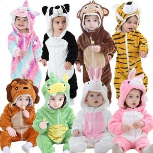 Pijama Kids Onesie Pijama Hayvan Panda Tiger Unicorn Baby Baby Ruspers Kış Kigurumi İnek Kostüm Kız Boy Tulumlar Tulum 231116