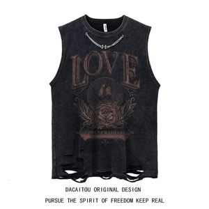 Koszule mężczyzn 4 projekty kamizelki Gothic w stylu Gothic Top punk heavy metal przycięty swobodny harajuku czarny vintage pranie letni streetwear 230417