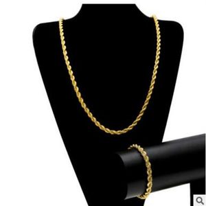 Män hiphop 6 5mm hampkedja hiphop repkedja 14k guld silver pläterad armband halsband set195h