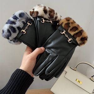Five Fingers Gloves PU Leather Gloves Fall and Winter Padded Thickened For Women Driving Riding Outdoor Sport Christmas Gift