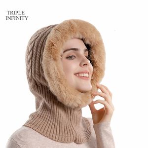 Beanie Skull Caps 2023 Warm Winter Hat Add Fluff Windproof Ear Protection Beanies Outdoor Neck Skullies Thick Knitted Bonnets For Women 231117