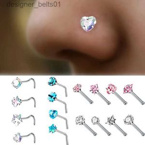 Stud 4 pezzi / set Set di anelli per naso a cuore in acciaio chirurgico Set di stelle reali a forma di L Set di orecchini a bottone per naso quadrati Anelli per naso e borchie Bulk Piercing Nariz LoteL231117