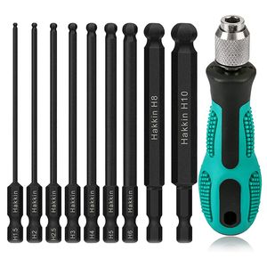 Screwdrivers 9Pcs Ball End Screwdriver Bits 1Pc Bit Holder Magnetic Allen Wrench Drill Bit Set 1/4 Inch 100mm Hex Bit Set 230417